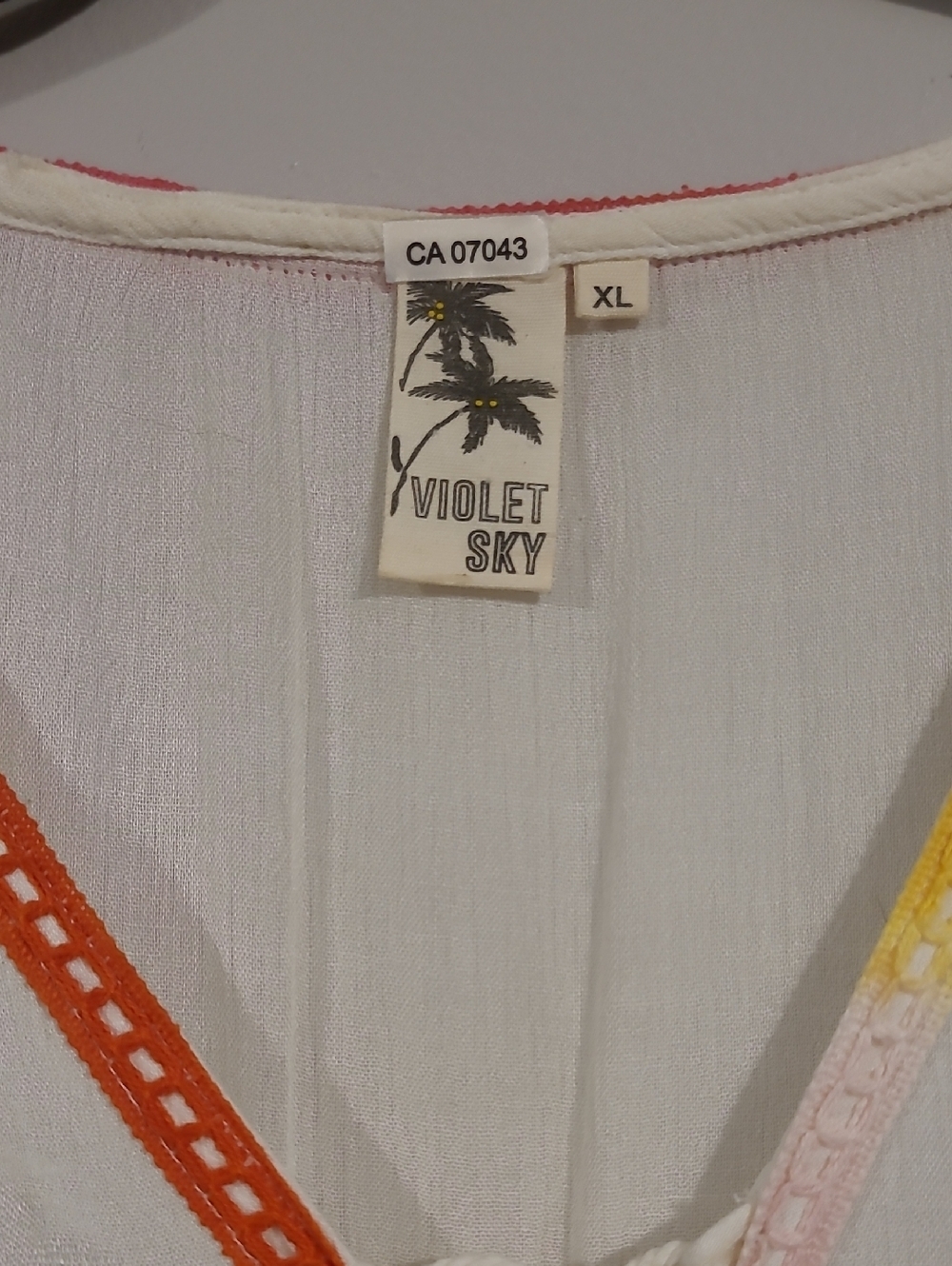 Violet Sky White Kaftan Kimono Beach Swimsuit Cover-up Colorful PomPoms XL - Picture 3 of 12